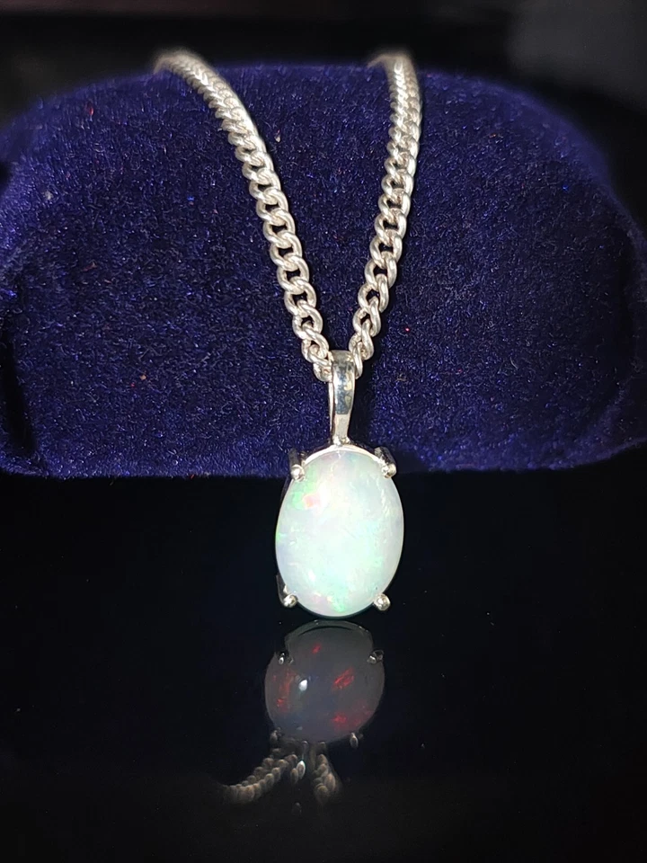 925 Argento Sterling Collana con Ciondolo Graziosa Naturale Welo Etiope Opale - Immagine 1 di 3