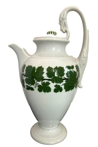 Vintage Meissen Green Ivy Leaf Vine Swan Neck Handle Coffee Pot with Lid. 1920🍇 - Picture 1 of 9