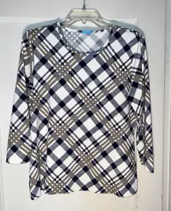 J. MCLAUGHLIN Signature TEE Blue Plaid Catalina Top Size L. c938 - Picture 1 of 12