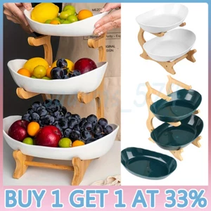 3 Tier Fruit Bowl for Kitchen Counter Serving Bowls with Bamboo Stand Storage - Picture 1 of 23