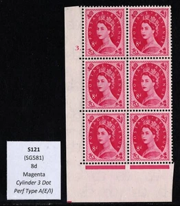 Wilding specialist - S121 (SG581) Crowns Cream Cylinder 3 Dot Block of Six (MNH) - Picture 1 of 3