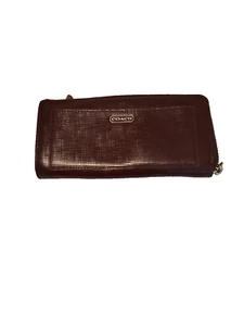 Coach Darcy Shiny Saffiano Leather Wallet Burgundy - Picture 1 of 6