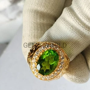 14K Massiv Gelbgold Natürlicher Peridot Herrenring, Herrenschmuck, handgefertigter Ring - Bild 1 von 6