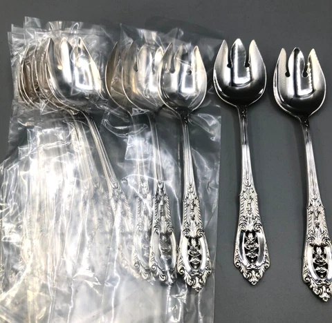 Rose Point by Wallace Sterling Silver set of 12 Ice Cream Spoon/Forks 5.75" Cover