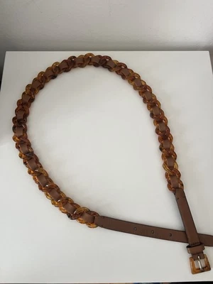 Cinturón de cintura vintage para mujer PRADA de cuero marrón con cadena de resina 34/85 Foto 1 de 4
