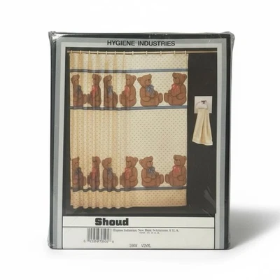 Винтажная занавеска для душа Hygiene Industries 70x72 Trevor Ecru Bear 100% винил США - Изображение 1 из 4