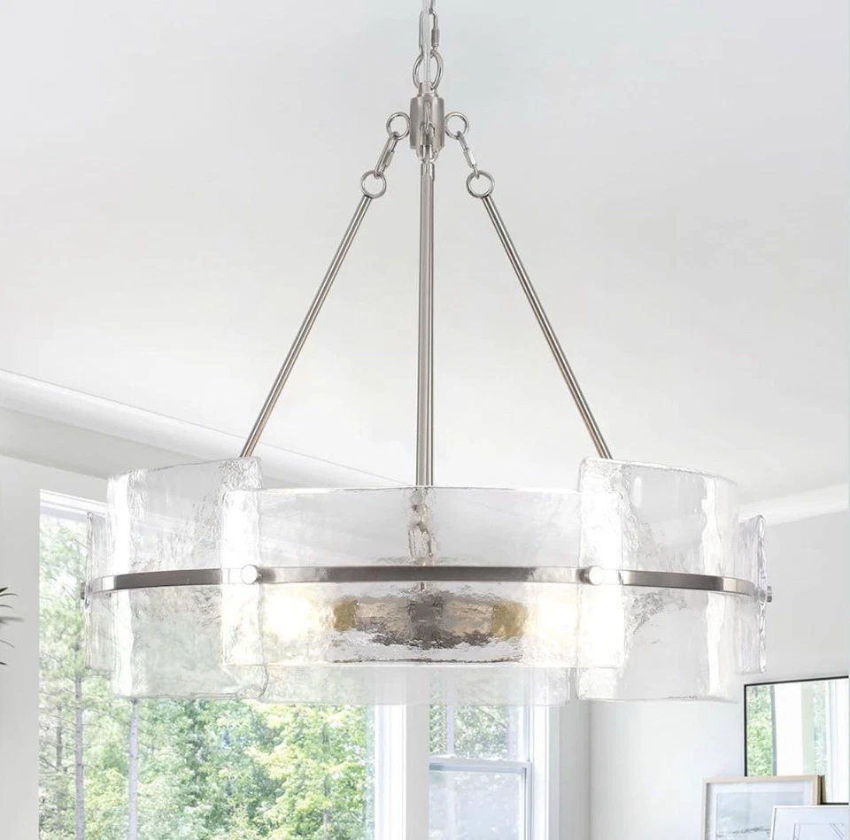 "Lámpara de vidrio moderna Corlaceling 22"" tambor de vidrio texturizado de níquel cepillado 3547G" Foto 1 de 4