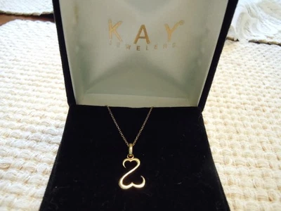 COLAR PINGENTE CORAÇÃO ABERTO OURO AMARELO 14KT JANE SEYMOUR CORRENTE DE CABO 18" - Imagem 1 de 4