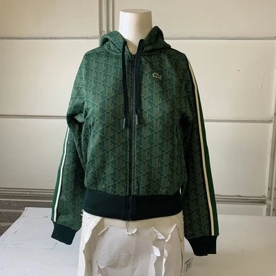 Sudadera con capucha LACOSTE monograma jacquard cremallera frontal para mujer talla 34-2 verde Foto 1 de 4