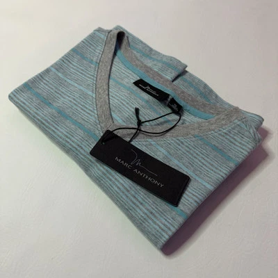 Camiseta de hombre MARC ANTHONY cuello en V manga corta 100 % algodón a rayas talla regular XL Foto 1 de 4