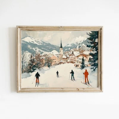 Retro Ski Resort Aspen Art Print Vintage Winter Landscape Wall Décor - Image 1 of 4
