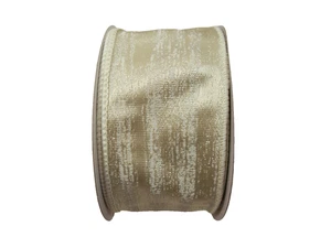 Beige and Metallic Ivory Wired Ribbon 2 1/2 inches wide x 10 yards Wreaths - Picture 1 of 7