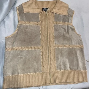 Chaleco Diseñador Studio Original Mujer XL Gamuza Cuero Retazos Sin Mangas Cremallera - Imagen 1 de 6