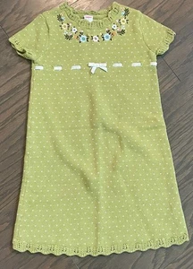 GYMBOREE Sweater Dress Girls Sz 8 Green Embroidered Flowers Cottagecore Bow EUC - Picture 1 of 6