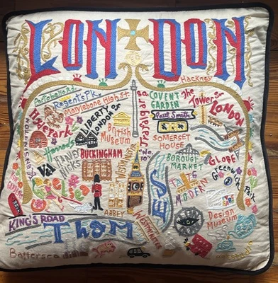 CATSTUDIO LONDON 100% ОРГАНИЧЕСКИЙ ХЛОПОК ВРУЧНУЮ ВЫШИТЫЙ БРОСИТЬ АКЦЕНТ ПОДУШКА - Изображение 1 из 4