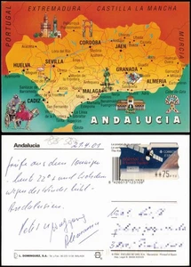 Postale .Spanien Spanien Landkarte Map Andalucia Andalusien 2001 - Picture 1 of 3