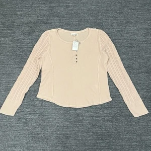 Lucky Brand Shirt Women XL Pink Cable Knit Sleeve Waffle Knit Thermal Ballet NEW - Picture 1 of 11