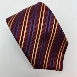 Brioni Necktie Silk Cotton Blend Striped Burgundy Gold Blue Jacquard 62.5”x3.75” - Picture 1 of 9