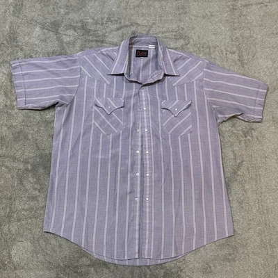 Plains Western Wear Men's Short Sleeve, Pearl Snap, XL, Vinty Look, Blue, Cowboy - Image 1 of 4
