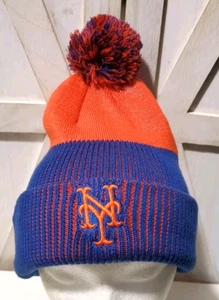 New York Mets Nike Sport Knit Beanie Winter Pom Pom Hat Team Colors - Picture 1 of 5