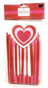 Valentine Heart Treat Bags,4x,Cardboard/Plastic,Red/Pink Stripes,3"x5"x5" - Picture 1 of 2