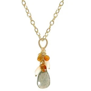 Necker 232 ~Moss Aquamarine, Agate, Citrine Cluster Necklace with Metal Choice - Picture 1 of 3