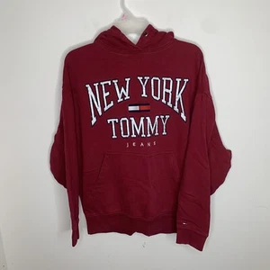 Tommy Hilfiger Jeans New York Hombres XS Rojo Manga Larga Sudadera con Capucha - Imagen 1 de 9