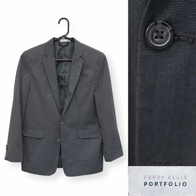 PERRY ELLIS PORTAFOLIO Hombre Gris Oscuro Abrigo Deportivo Traje Chaqueta Blazer Juvenil 18 R Foto 1 de 4