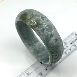 Jadeite hand carving Dragon and Phoenix on this solid bangle TPJ - Picture 1 of 5