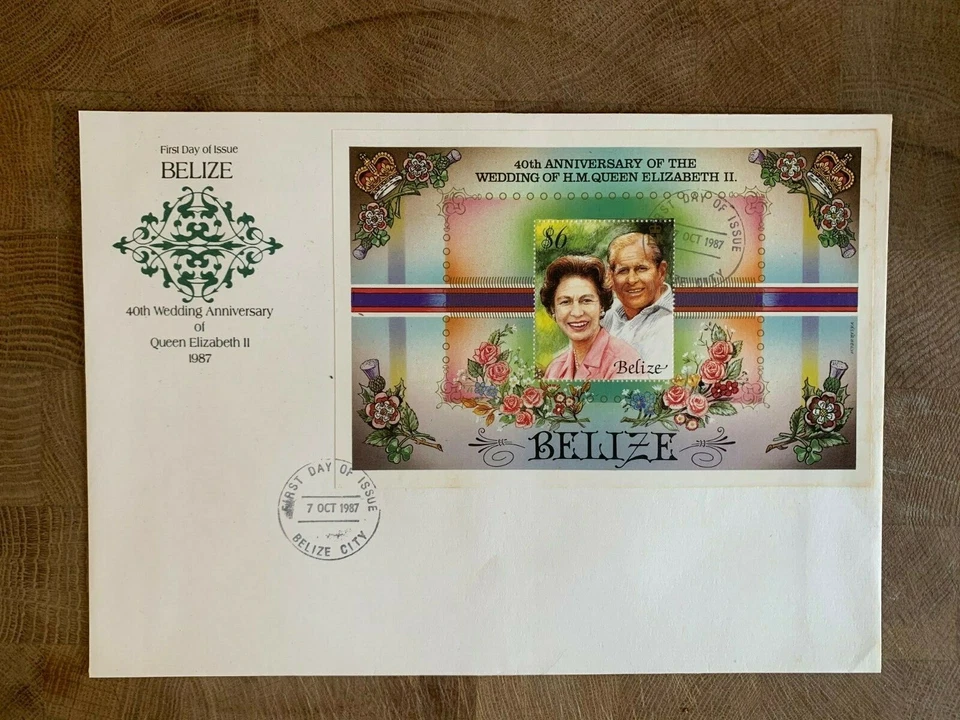 BELIZE 1987 FDC LARGE QUEEN ELIZABETH 2 40TH WEDDING MINISHEET ROYALTY - Image 1 of 1