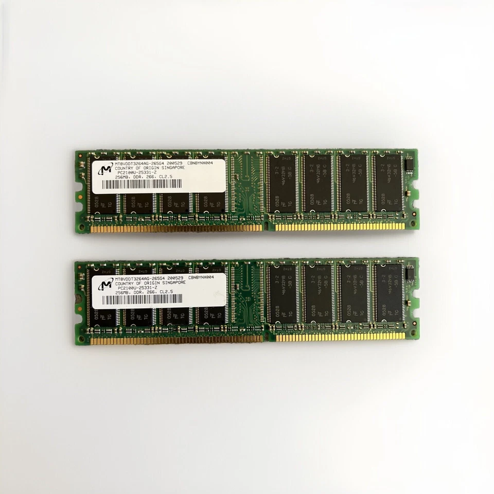 Lote de 2 micras MT8VDDT3264AG-265G4 256MB DDR 333MHz DIMM CL 2.5 memoria de escritorio Foto 1 de 1