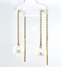14k  Yellow Gold Akoya Pearl Thread Earrings-dangle Art Deco 