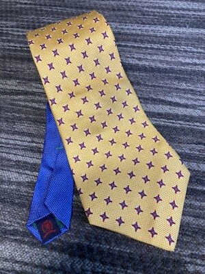 TOMMY HILFIGER Classic 59” Neck Tie Blue and Gold Striped Checks 100% Silk - Image 1 of 4