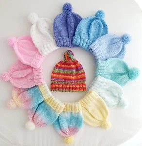 3-6 Months Baby Girls Boys Bobble Hat Hand Knitted Pink Blue Lemon - Picture 1 of 23