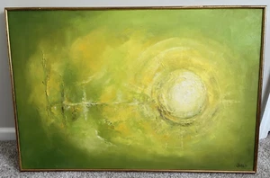 Beautiful Original ABSTRACT Green Yellow ACRYLIC PAINTING ON CANVAS - Picture 1 of 7