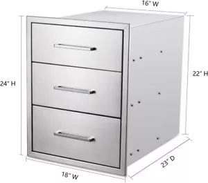 Outdoor Kitchen Drawers Stainless Steel 3-Drawer BBQ Drawer 18"W x 24"H x 23"D - Picture 1 of 7