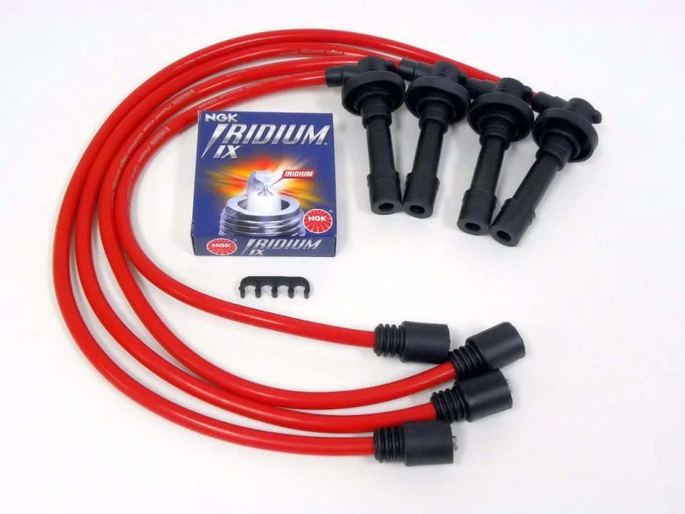 95-99 MITSUBISHI ECLIPSE TURBO 4G63 10.2MM SPARK WIRES NGK IRIDIUM IX PLUGS RED - Image 1 of 1