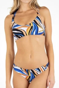 NWT Hurley Women S Fully Adjustable Bikini 2-Piece Blue & Earth Tones Swimsuit - Picture 1 of 10