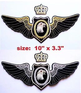 Set of 2 Eagle Head Gold or Silver Wing & Grown Embroidered Patches Sew/Iron-On - Picture 1 of 10
