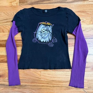 VTG Y2K Nightmare Before Christmas Shirt Womens M Black Purple Jack Skellington - Picture 1 of 6