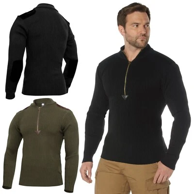 Quarter Zip Commando Sweater 100% Comfortable Acrylic w/ Leather Accent - Image 1 of 2