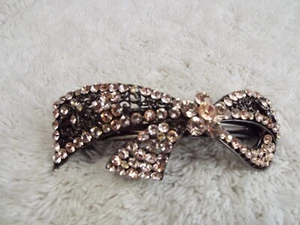 Gunmetal Peach Rhinestone Barrette Hair Accessory (B61) - Picture 1 of 2
