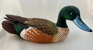 Vintage Carved Wood Painted Duck Blue-Bill Bluebill Figurine Decoy or Decor 16" - Picture 1 of 14