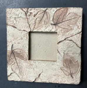 Sq Glass Photo Picture Frame Rustic Faux Stone Style Resin Leaves Fossil Fall - Picture 1 of 10