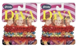 (2 PACK) Vintage 1999 Goody Diva Ponytail Holders RED, Multicolored Beaded - Picture 1 of 2