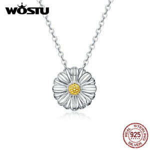 VOROCO S925 Sterling Silver Necklace Daisy Pendants Chain Adjustable Jewelry New