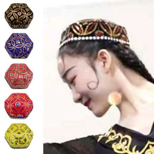 Sequin Dance Hat Uygur Style Flat Top Cap New Hexagonal Hat Kid - Picture 1 of 14