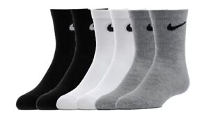 Nike Kids 6-Pair Crew Socks Shoes Black/White/Grey 10C-3Y