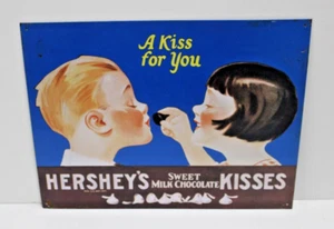 Vintage 1990 Hershey's Chocolate Kisses Metal Tin Sign 16”x12” A Kiss For You - Picture 1 of 2
