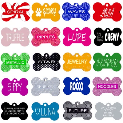 DOG CAT PET NAME ID TAG CUSTOM DESIGNER HANDMADE DOUBLE-SIDED ENGRAVED 20% OFF - Image 1 of 3